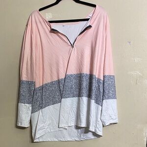 Pink and Gray Colorblock Zip-Up Top